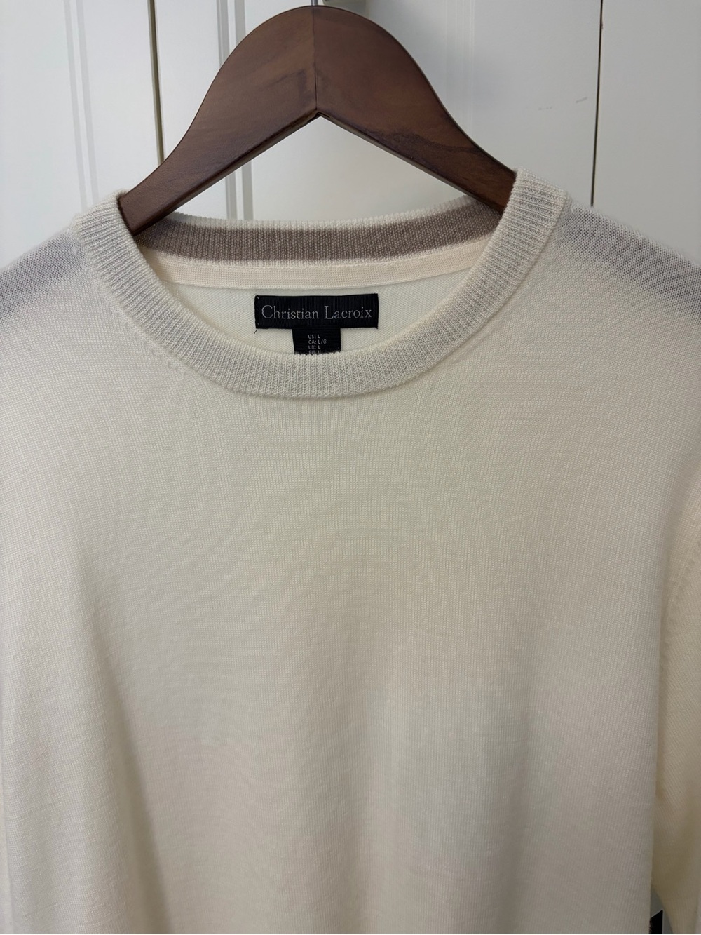 Christian Lacroix Men's Cream Crewneck Sweater. 100% Merino Wool